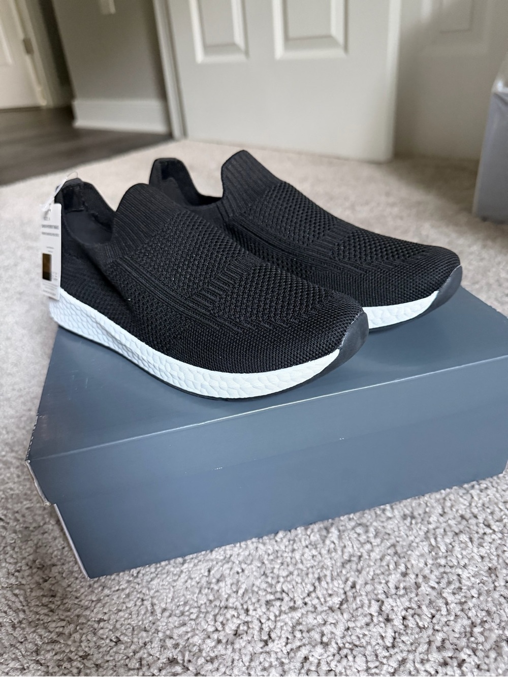 Danskin Black Knit Slip-On Ultra Comfort Sneakers with White Sole &Memory Foam